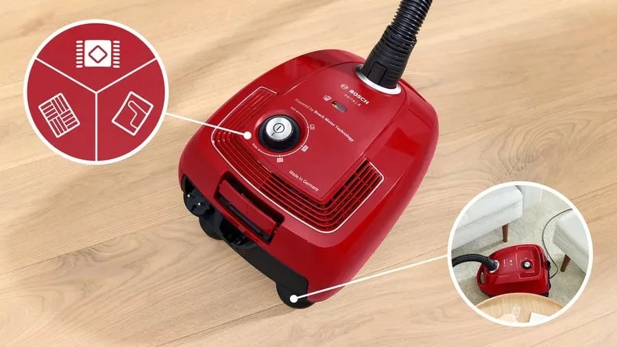 Fshesë me korent Bosch BGB38RD2, 600W, me qese, e kuqe