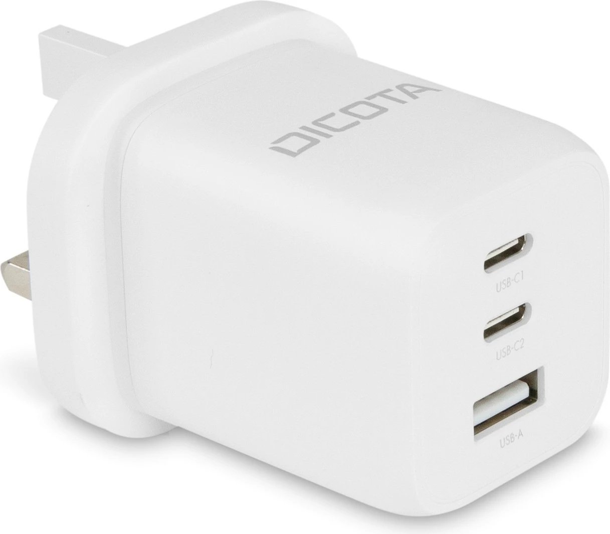 Karikues murit DICOTA Compact 3-Port GaN 65W, UK, i bardhë