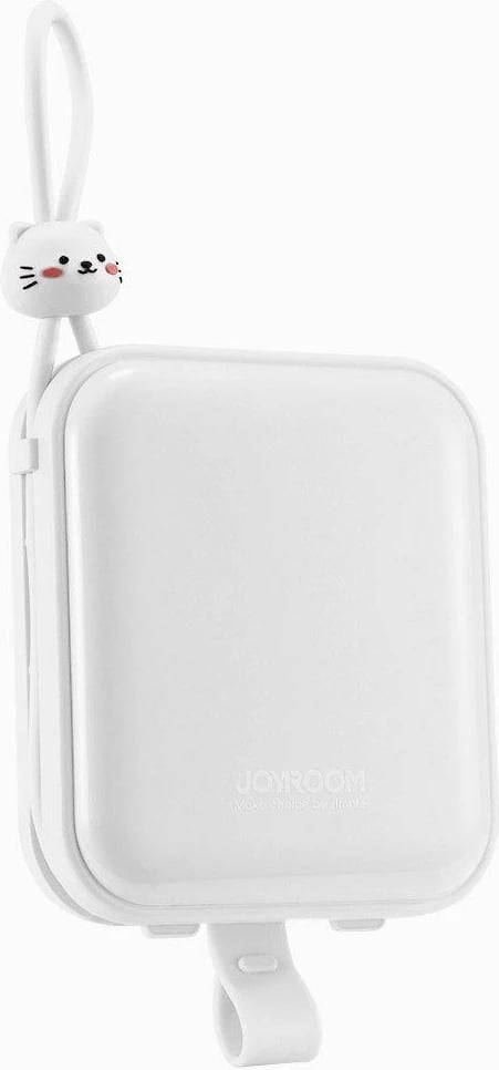 Powerbank Joyroom Cutie Series JR-L008, 10000mAh, 22.5W, me kabllo USB-C dhe Lightning, me stand, Bardhë