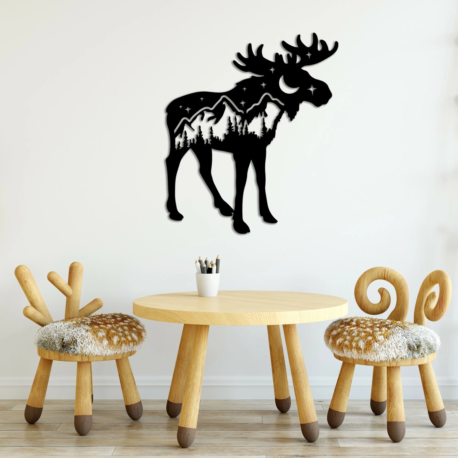 Aksesor dekorativ metalik për mur, Wallity, Cervo-1, ngjyrë e zezë, 60x69cm