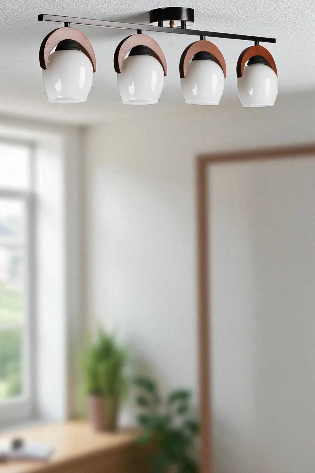 Llambë tavani Opviq, metal dhe dru, e bardhë, arre, e zezë, 9004-7