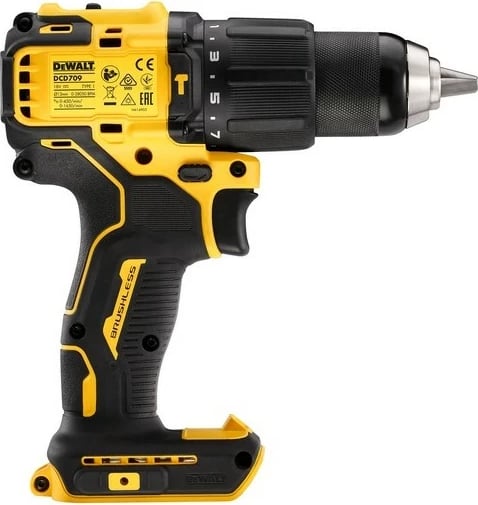 Aku-shurubullues DeWALT DCD709N-XJ, brushless, 18V, Li-Ion, zi/verdhë