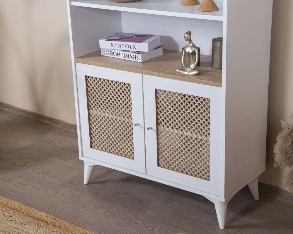 Raft librash Skye Decor, ngjyrë e bardhë dhe lis