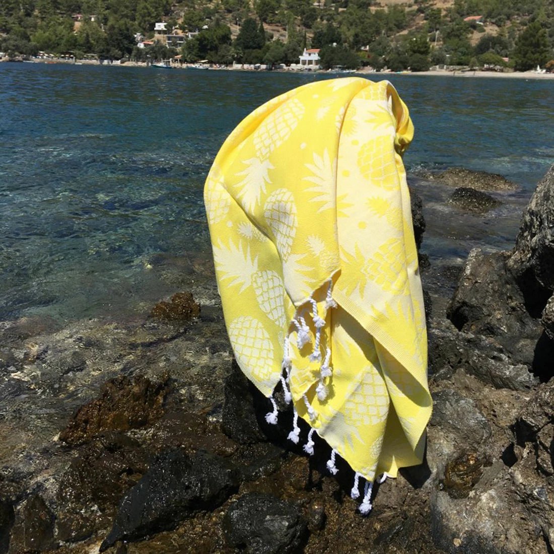 Peshqir plazhi Fouta, ananas, ngjyrë e verdhë, 100x180cm