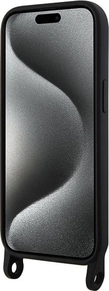 Mbështjellës Karl Lagerfeld Crossbody Silicone Ikonik për iPhone 15 6.1", i zi, me rrip