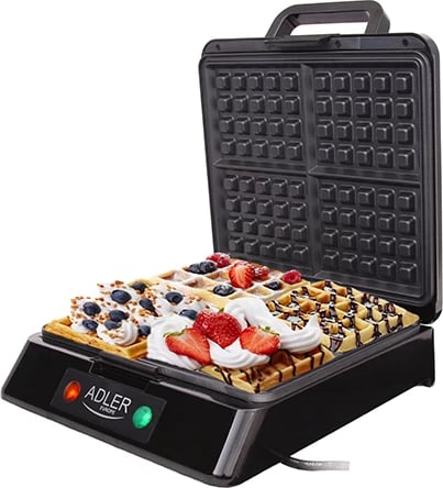 aparat për gofre, Adler AD 3036, 1080–1300 W (1500 W max), 4 gofre katrore, veshje jo-ngjitëse
