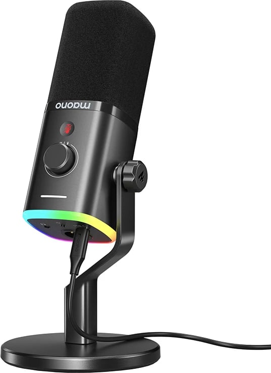 Mikrofon dinamik, Maono PD100X, XLR/USB-C, 48 kHz 24-bit, kardioid, me RGB, i zi