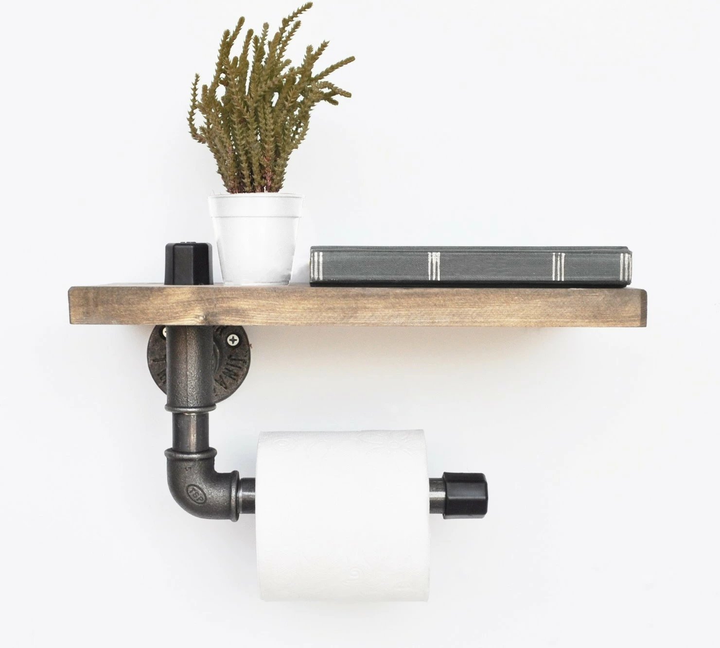 Raf industrial me tub, ngjyrë e zezë dhe arre, Boruraf021