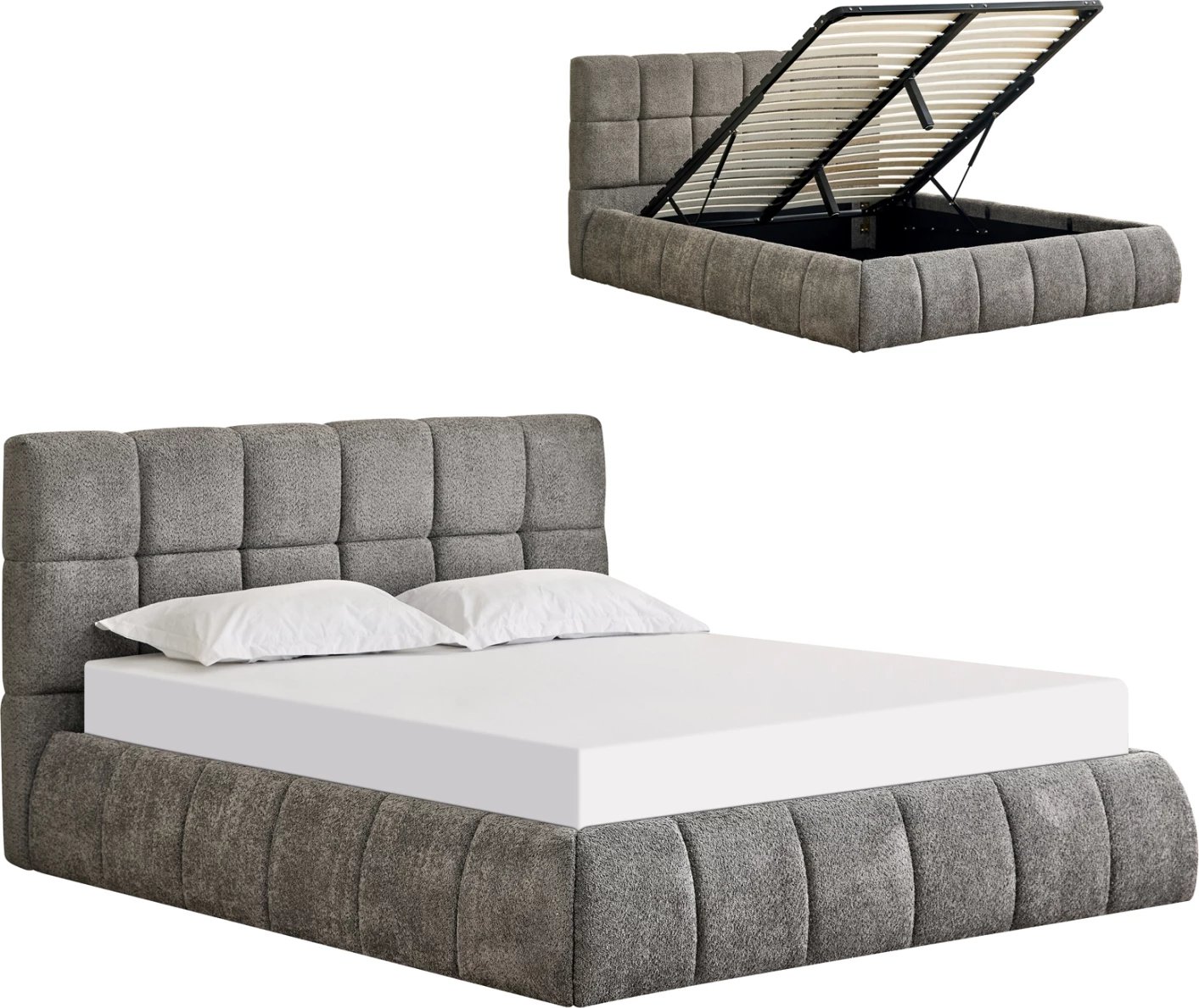 Krevat dopio EDDY, boucle gri, me hapësirë për depo, FH731.01, për dyshek 160x200cm