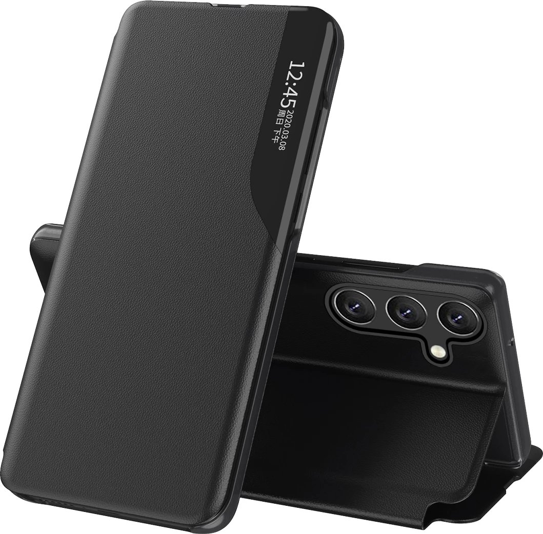 Mbështjellës Hurtel Eco Leather View Case për Samsung Galaxy A24 4G, me qëndrim, e zezë