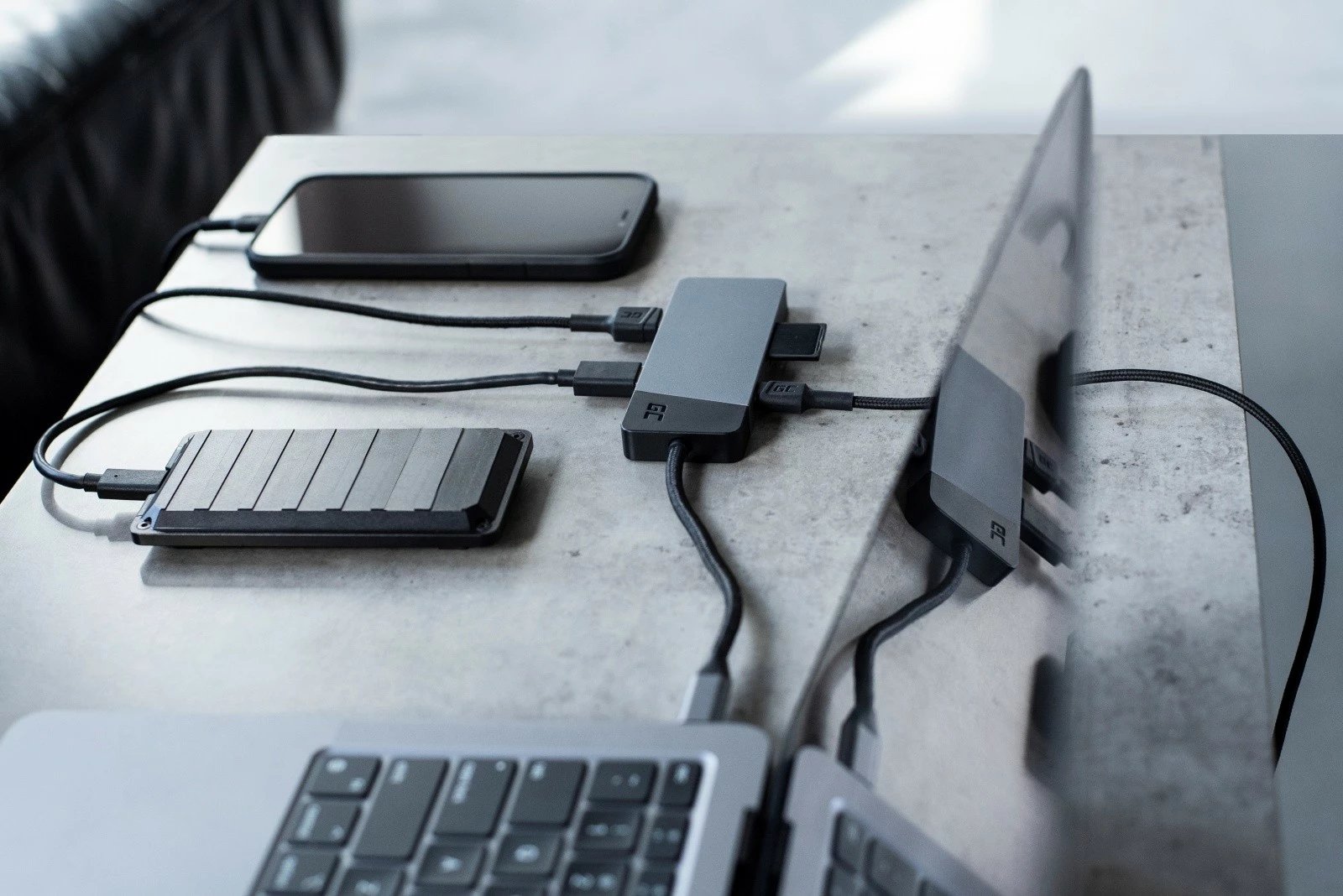 Hub adapter Green Cell HUBGC01, 3xUSB 3.1, HDMI 4K 60Hz, USB-C PD 85W, zi/argjendtë