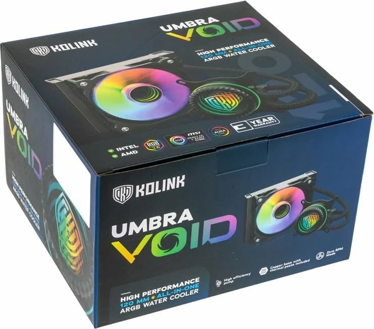Kuler për procesor Kolink Umbra Void 120 AIO, 12 cm, Alumini, Gjelbër