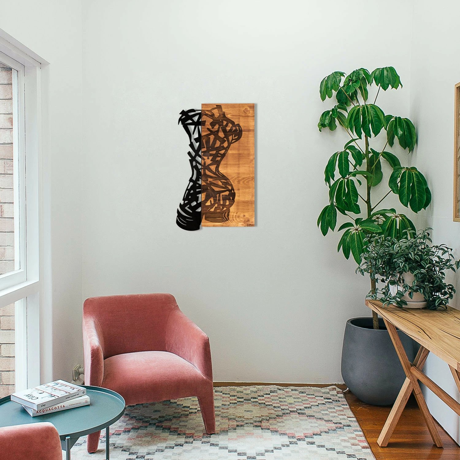 Aksesor dekorativ prej druri për mur, Wallity, Paramparca, ngjyrë e zezë dhe arre, 36x60cm