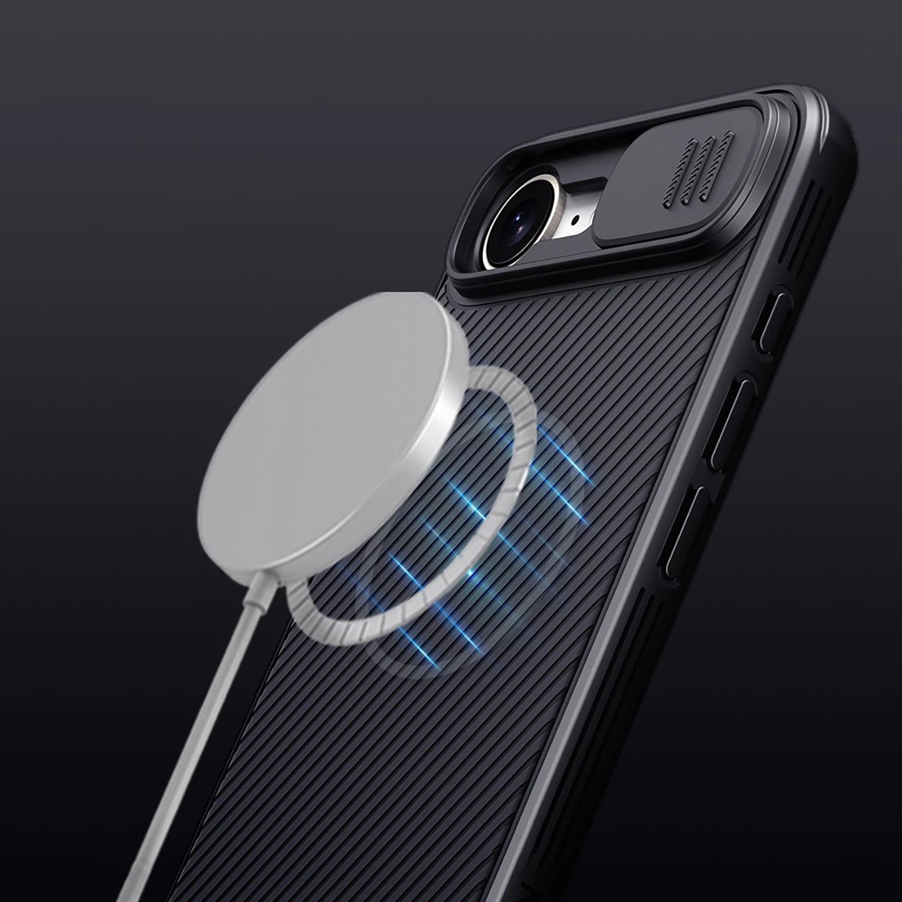 Mbështjellës Nillkin CamShield Pro Magnetic për iPhone 16e, i zi