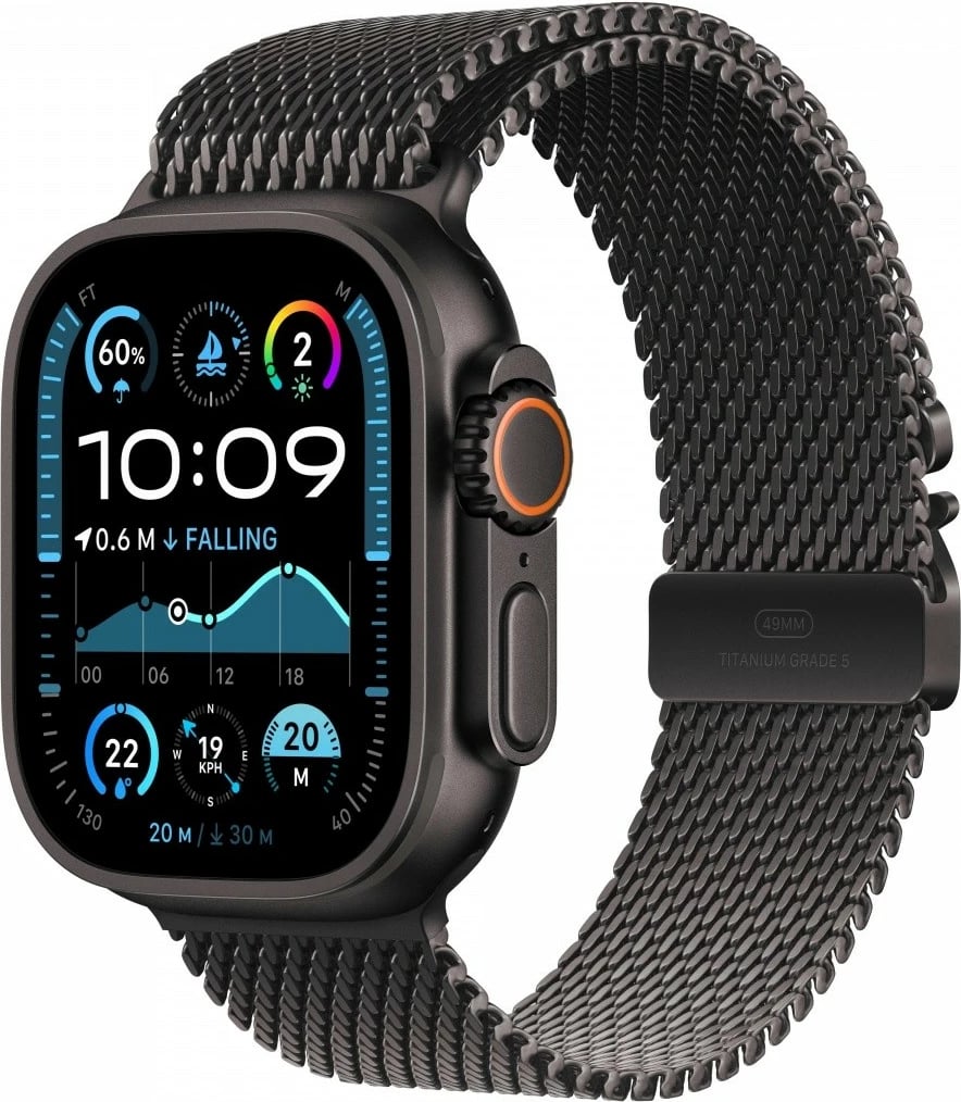 Smartwatch Apple Watch Ultra 2, 49 mm, GPS + Cellular, titani, rrip Milanese S, e zezë