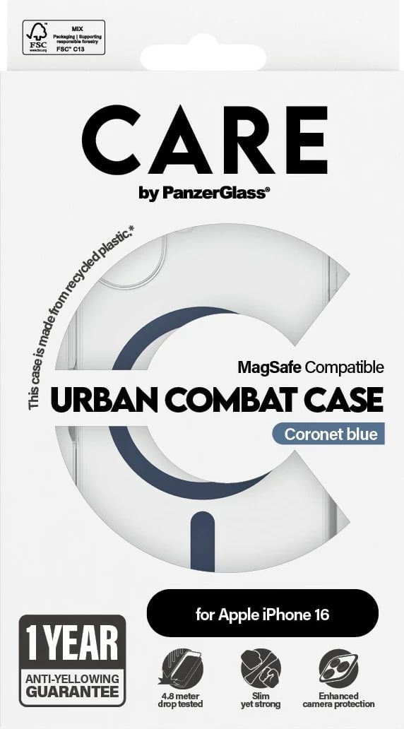 Mbështjellës PanzerGlass CARE Case Flagship MagSAFE për iPhone 16, transparent, blue
