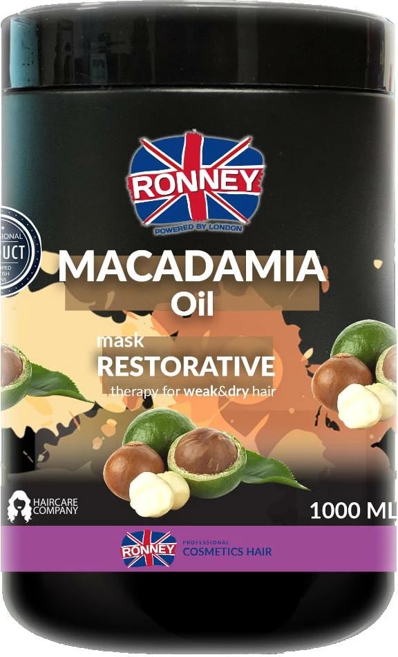 Maskë për flokë Ronney Macadamia Oil Professional Mask Restorative për femra, 1000ml