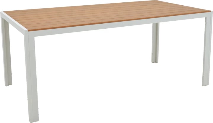 Tavolinë me karrige Nares-Pino B set prej 7 copash,, alumin dhe dru, ngjyrë natyrale, 180x90x72.5cm