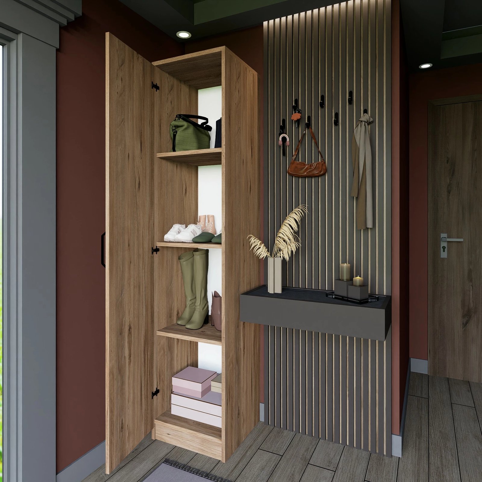 Dollap me një derë, ngjyrë arre, Skye Decor, Yaman