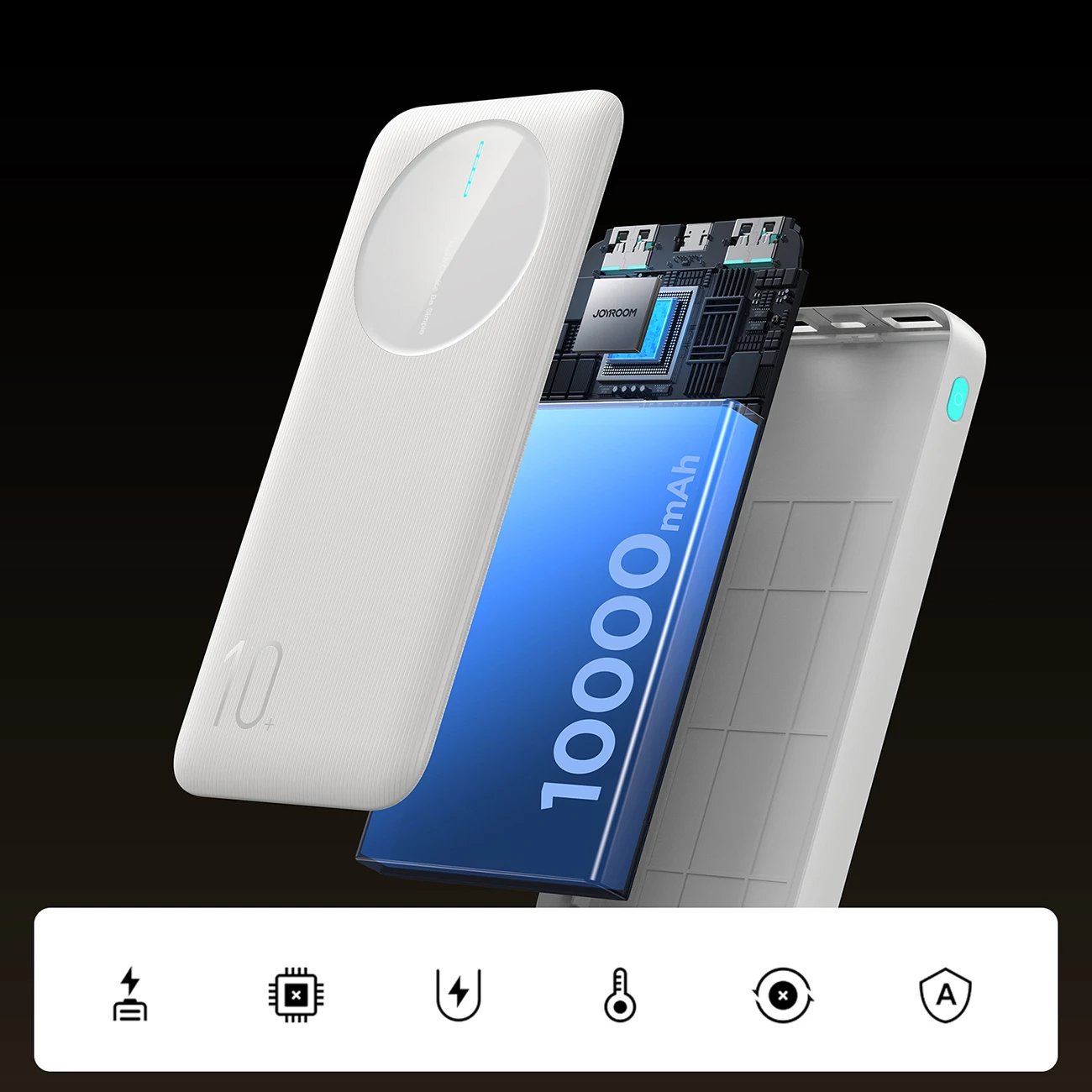 Powerbank Joyroom JR-PBF12, 10000mAh, 3 porta, i bardhë
