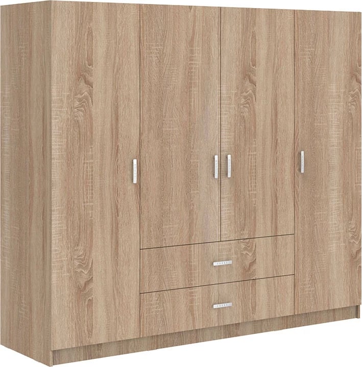 Dollap i madh Royal me katër dyer, sirtarë dhe loft, ngjyrë sonoma, 200x58x230cm
