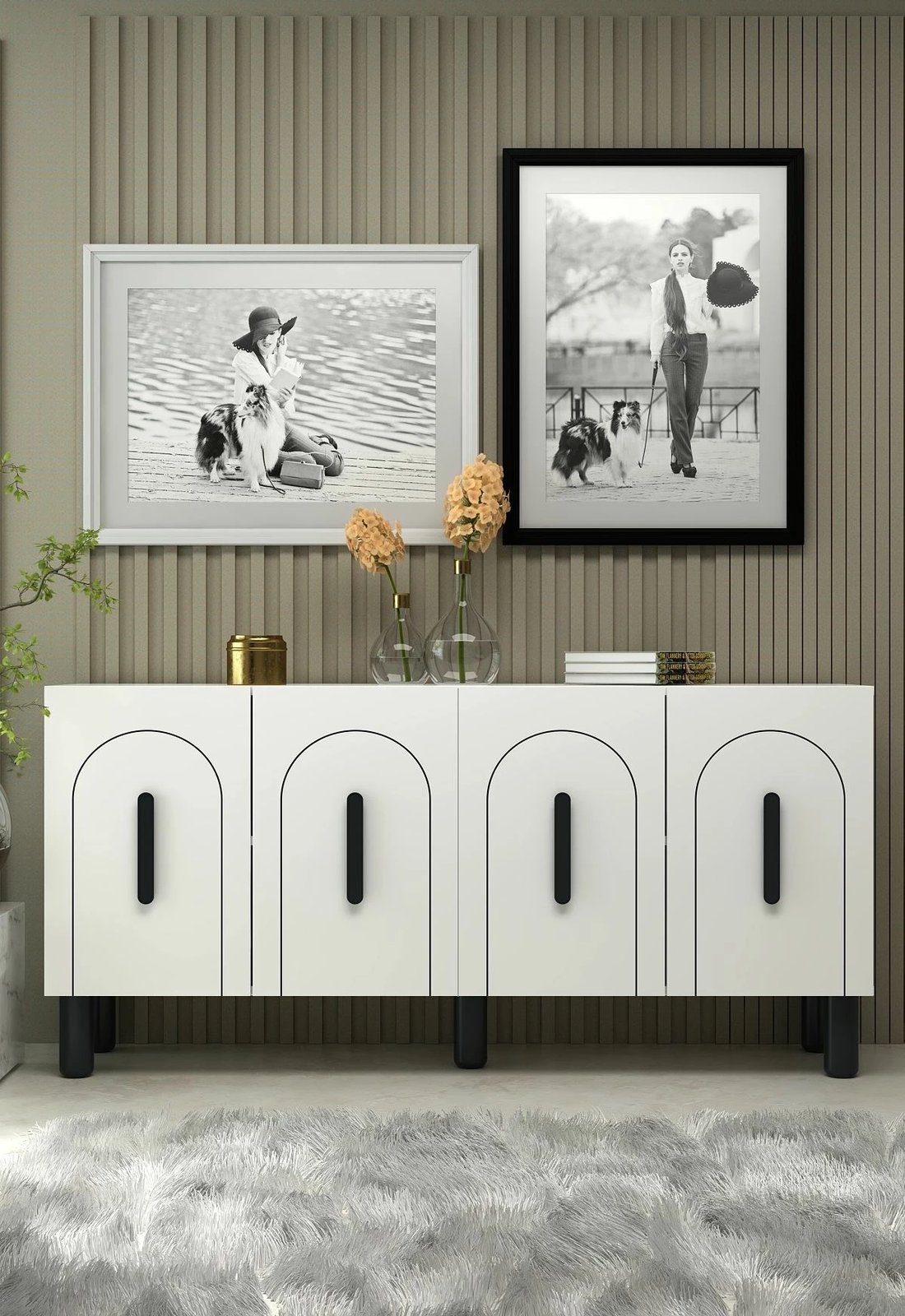 Konsol Skye Decor, e bardhë, e zezë