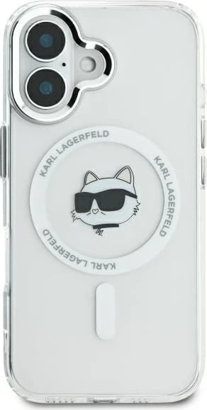 Mbështjellës Karl Lagerfeld IML Metal Choupette Head MagSafe për iPhone 16, Bardhë