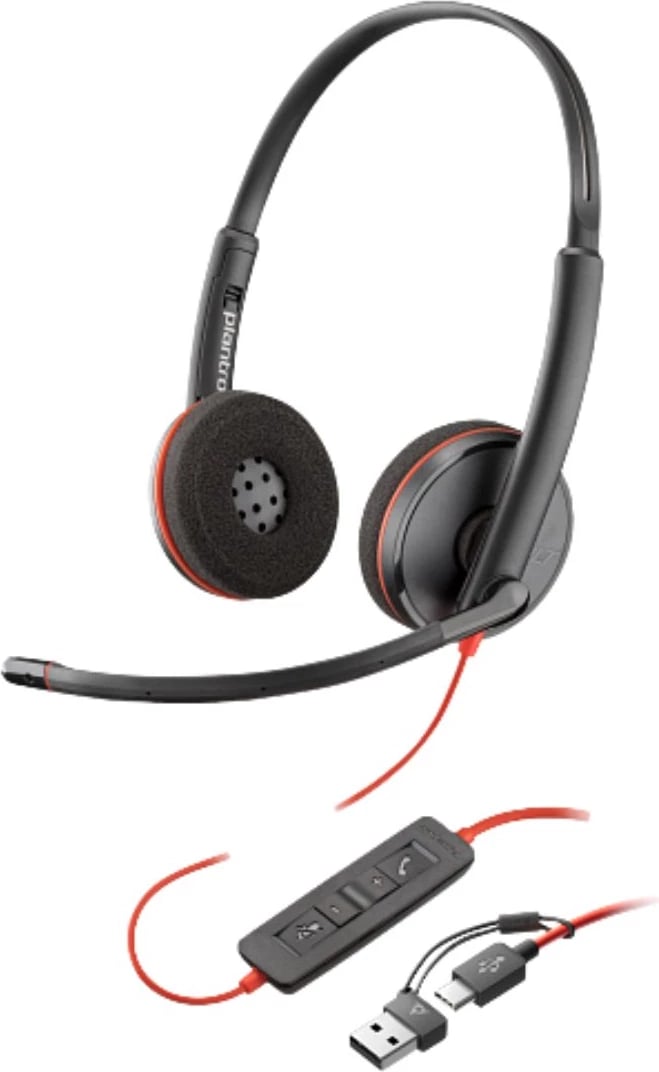 headset, Plantronics Poly Blackwire 3220 8X228A6, stereo me mikrofon boom, lidhje USB, me kabllo, e zezë