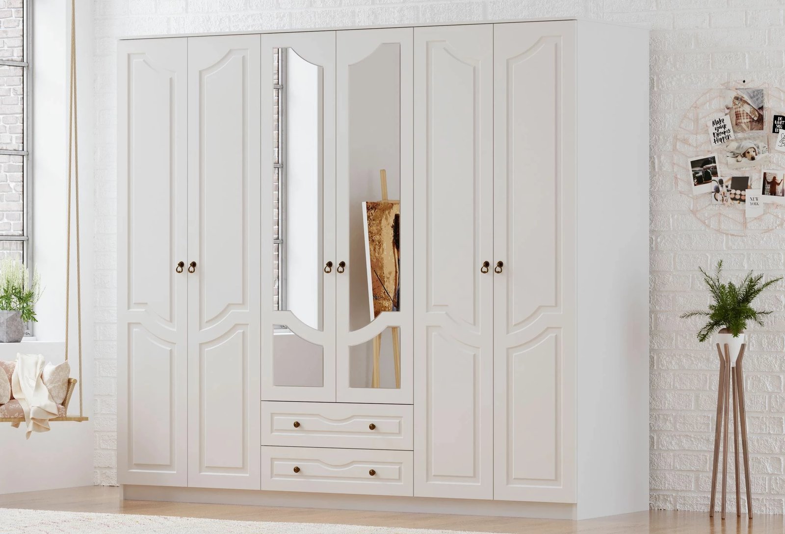 Dollap Skye Decor, RB-107, ngjyrë e bardhë mat, 210x210x52cm