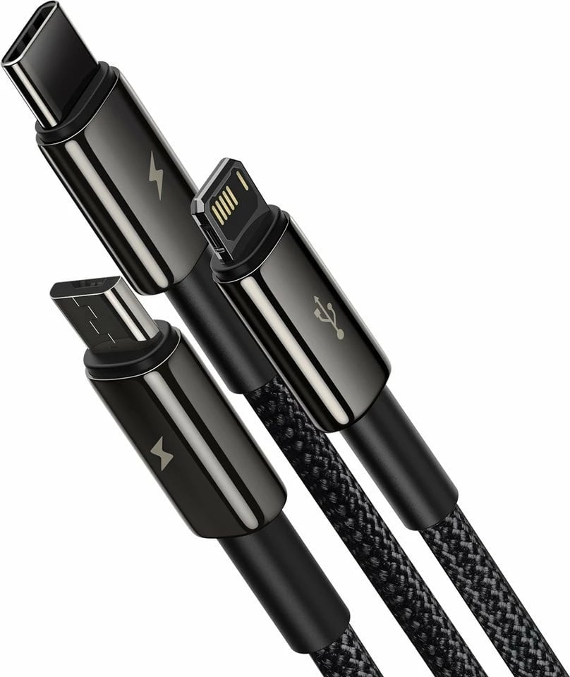 Kabllo 3-në-1 Baseus CAMLTWJ-01, USB në USB-C/Lightning/micro USB, 1.5m, e zezë Kabllo 3-në-1 Baseus CAMLTWJ-01, USB në USB-C/Lightning/micro USB, 1.5m, e zezë