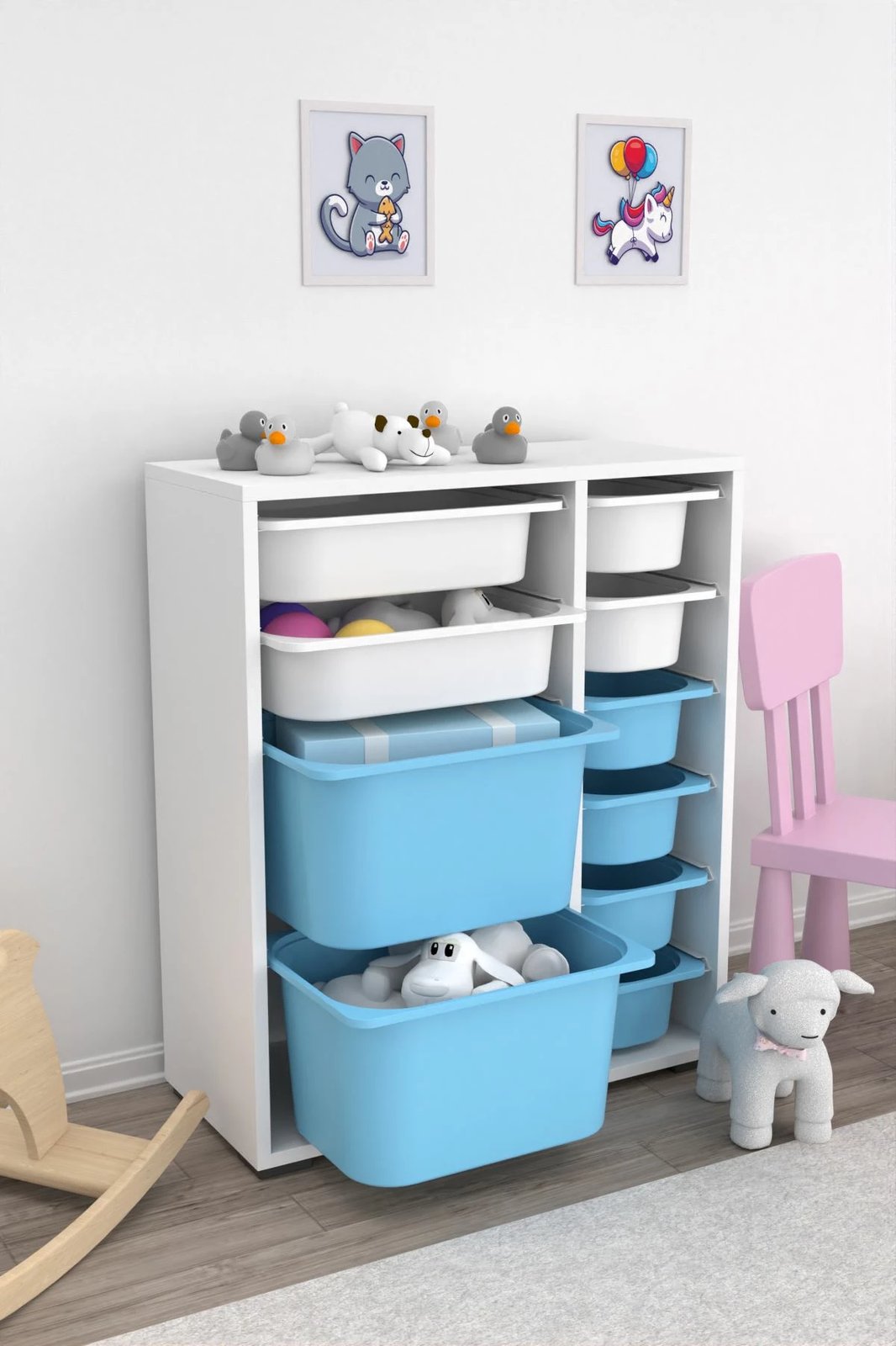 Dollap multifunksional Hanah Home, Zen 2D2K6U, i bardhë dhe kaltër