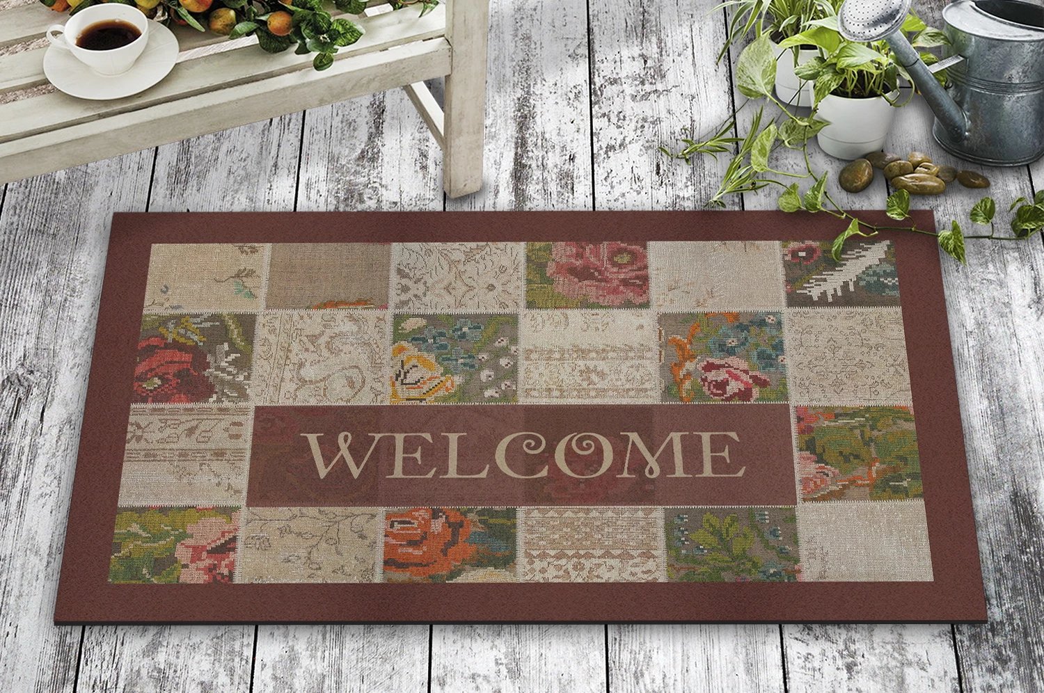 Shilte hyrëse PVC Aberto Design, kollazh me lule, shumëngjyrëshe, 45x70cm