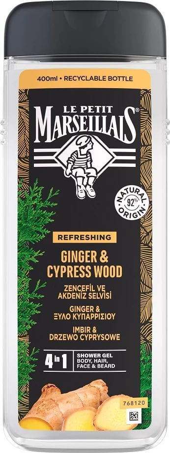 Xhel dushi 4-në-1 për meshkuj Le Petit Marseillais Ginger & Cypress, 400ml