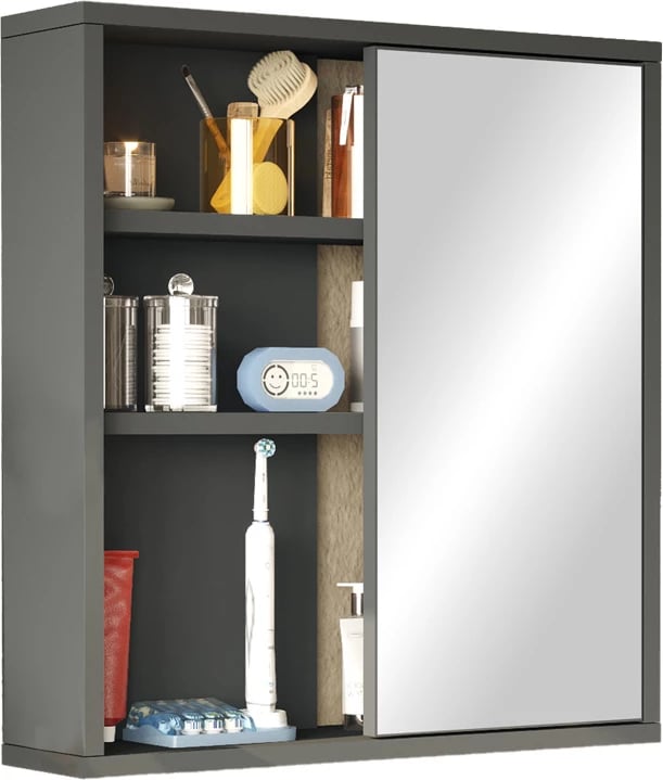 Dollap banjoje me pasqyrë, hije antraciti,, 60x14.5x63.6cm