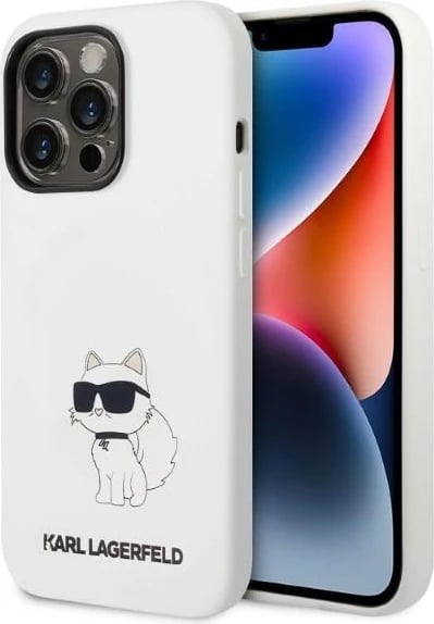 Mbështjellës Karl Lagerfeld KLHMP14XSNCHBCH për iPhone 14 Pro Max 6.7", silikon, MagSafe, Bardhë
