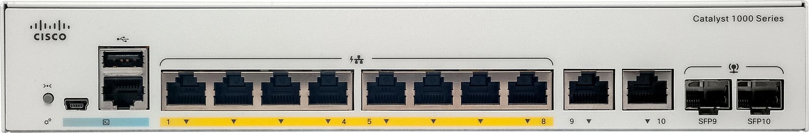 Switch Cisco Catalyst 1000, 8 porte GE, 2 SFP, menaxhim web, PoE, i bardhë