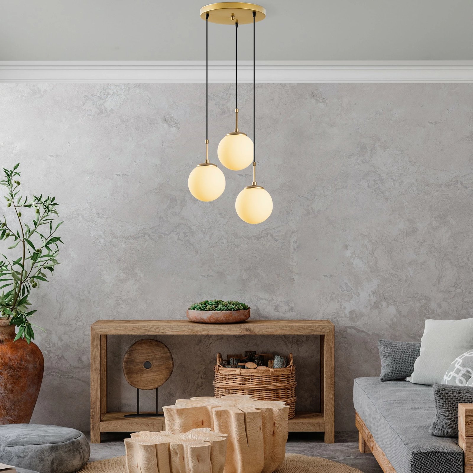 Llambë tavani Opviq Orbital, ngjyrë ari, 3 sfera, 45x45x120cm