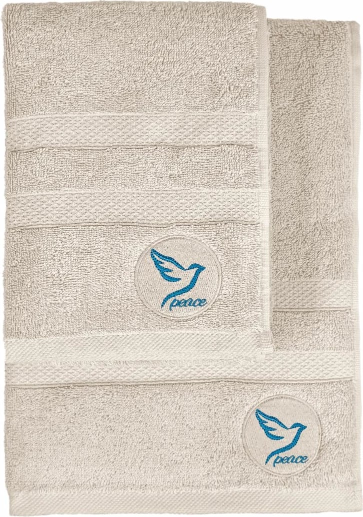 Set peshqirësh duarsh dhe banje (2 copë), Mijolnir, Peace, bezhë