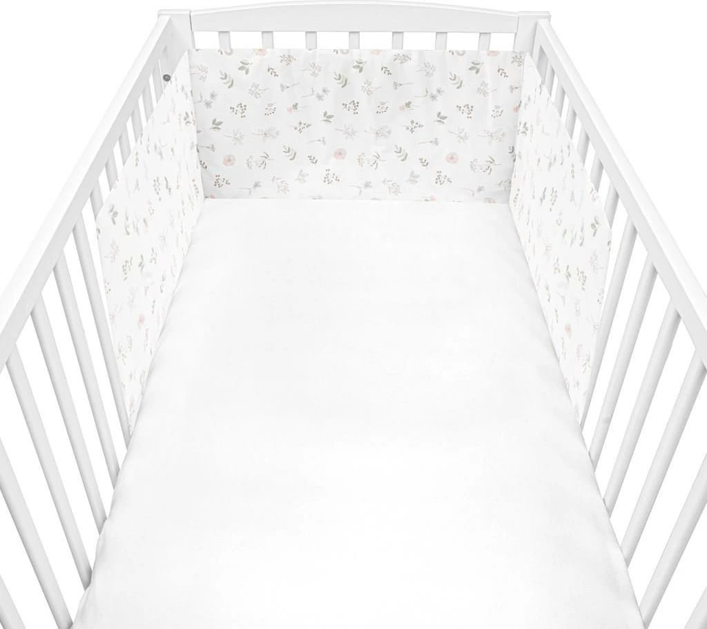 Komplet shtroje bebe për krevat, New Baby Zoe, 100x135 cm + 40x60 cm, pambuk 100%, e bardhë me lule, set 2-pjesësh