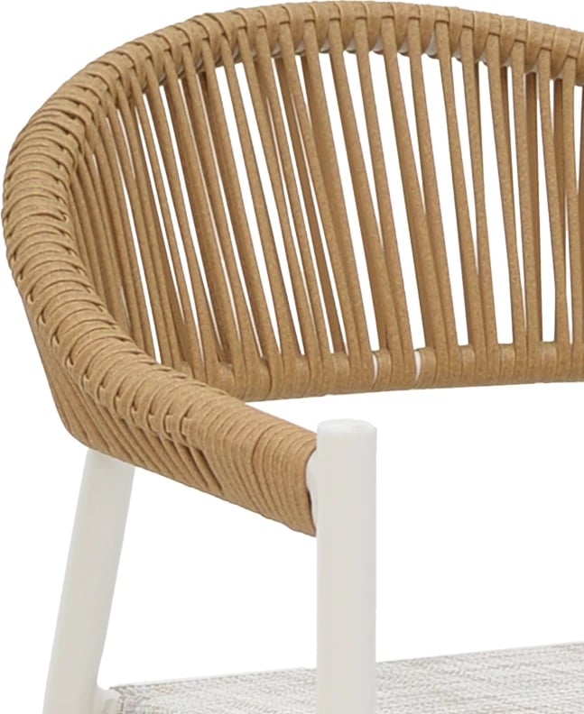 Karrige alumini e grumbullueshme, kornizë e bardhë-tekstilen dhe ratan ngjyrë natyrale, 57x56x78cm