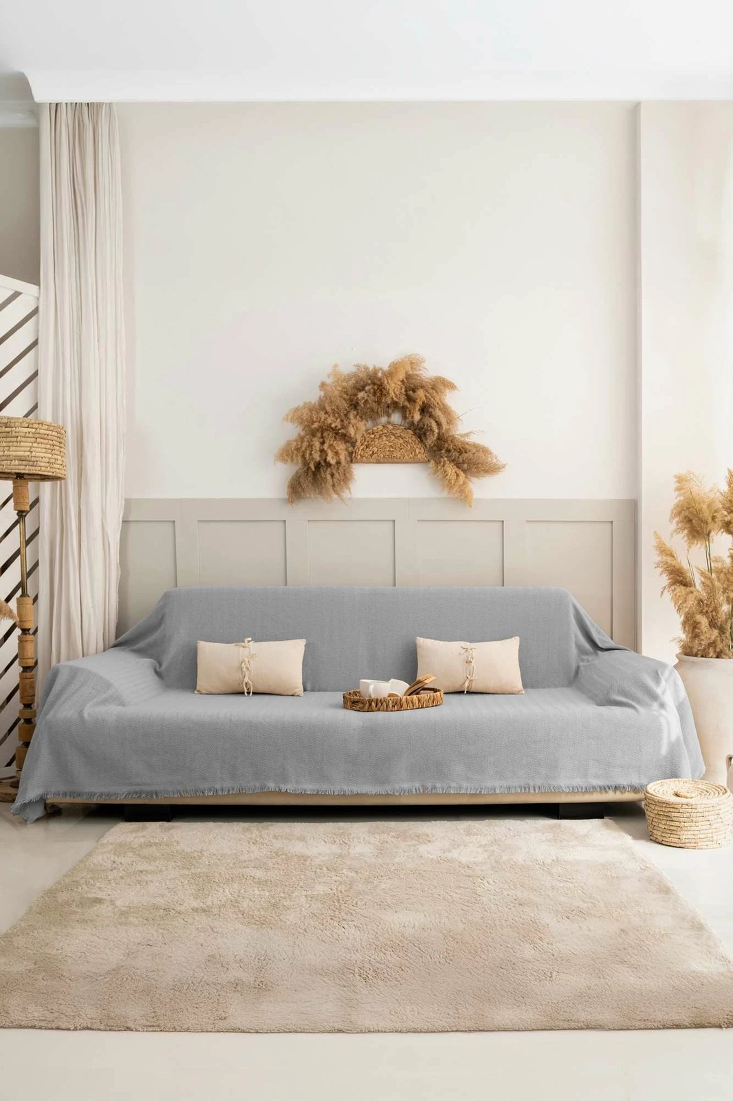 Mbulesë divani L'essentiel, gri e çelët, 180x300cm