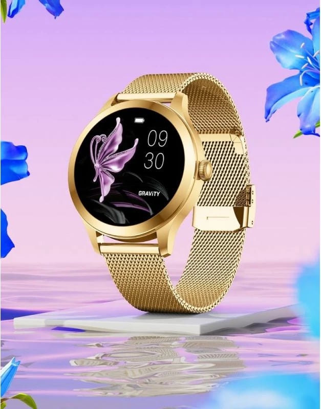 Smartwatch Gravity për femra, e bardhë e arit