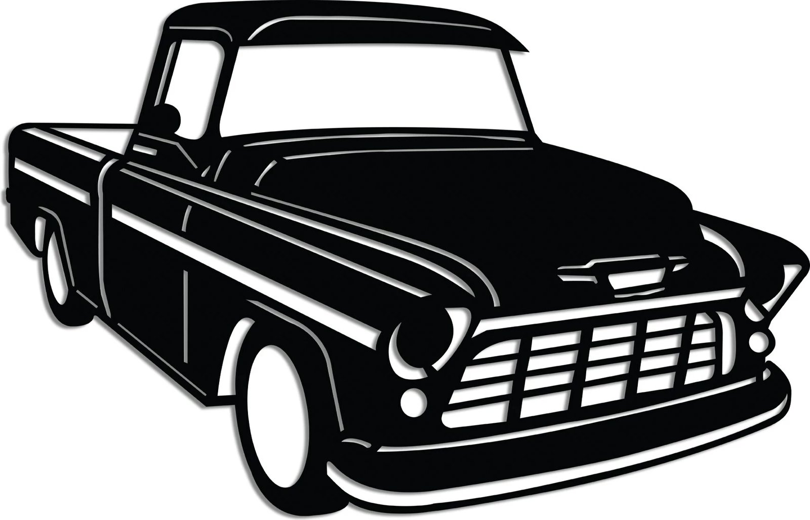 Aksesor dekorativ metalik për mur, Wallity, Chevrolet Cameo Carrier 1955, ngjyrë e zezë, 60x39cm