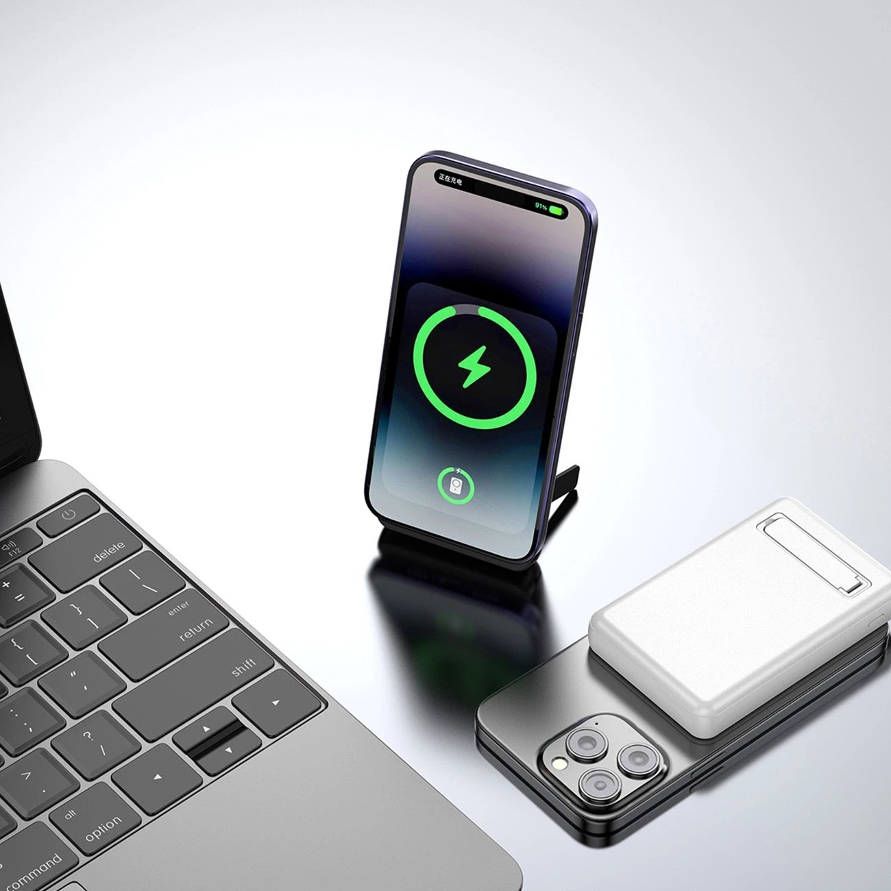 Powerbank Dudao K14S+, 10000mAh, 20W, USB-A/USB-C/MagSafe, me mbajtëse, Bardhë