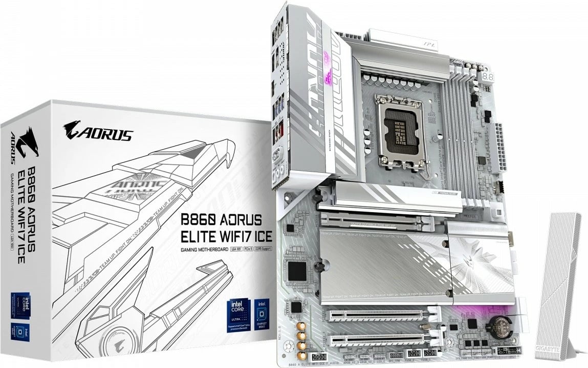 Pllakë amë Gigabyte B860 A ELITE WF7 ICE, ATX, DDR5, LGA1851, Wi-Fi 7, e bardhë