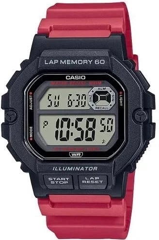 Orë dore për meshkuj Casio SPORT Illuminator Lap Memory 60, e kuqe