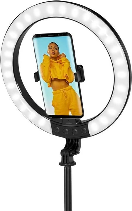 Dritë unazore LED LogiLink AA0156 me tripod, mbajtës për celular, 1500 lm, 17.8 cm, e zezë