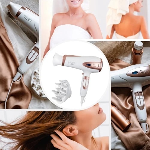 tharëse flokësh, Adler, AD 2248, 2200W, ION, 2 shpejtësi, 3 temperatura, Cool Shot, kabllo 1.8m, me difuzer dhe koncentrator, e bardhë