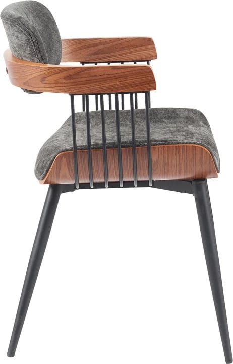 Karrige Cameo me krahë, metal i zi, dru arre, stof gri e errët, 53x49.5x75.5cm