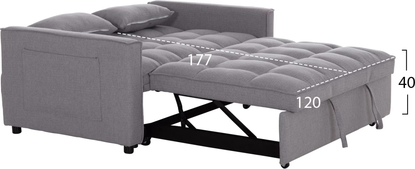Divan i shndërrueshëm në shtrat, dy vende, BORG FH3289.01, material gri, 142x94x78cm